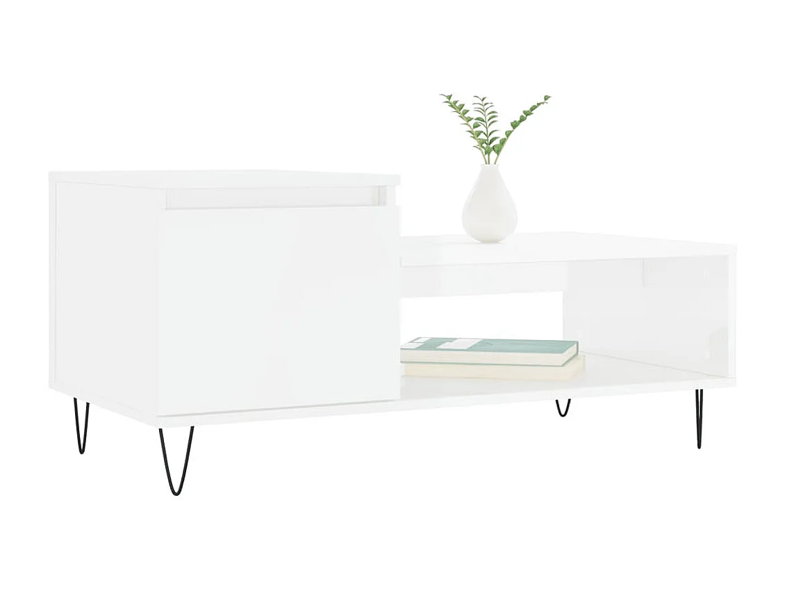 Table basse Blanc brillant 100x50x45 Bois d'ingénierie