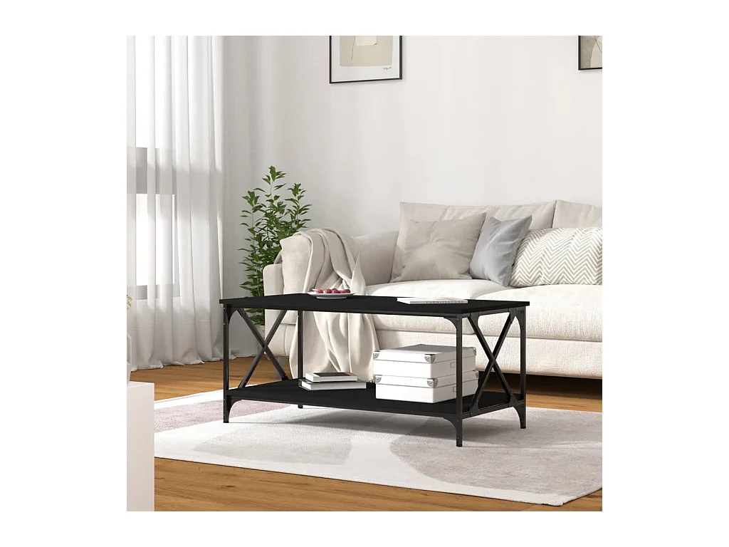 Table basse Noir 100x50x45 Bois d'ingénierie et fer