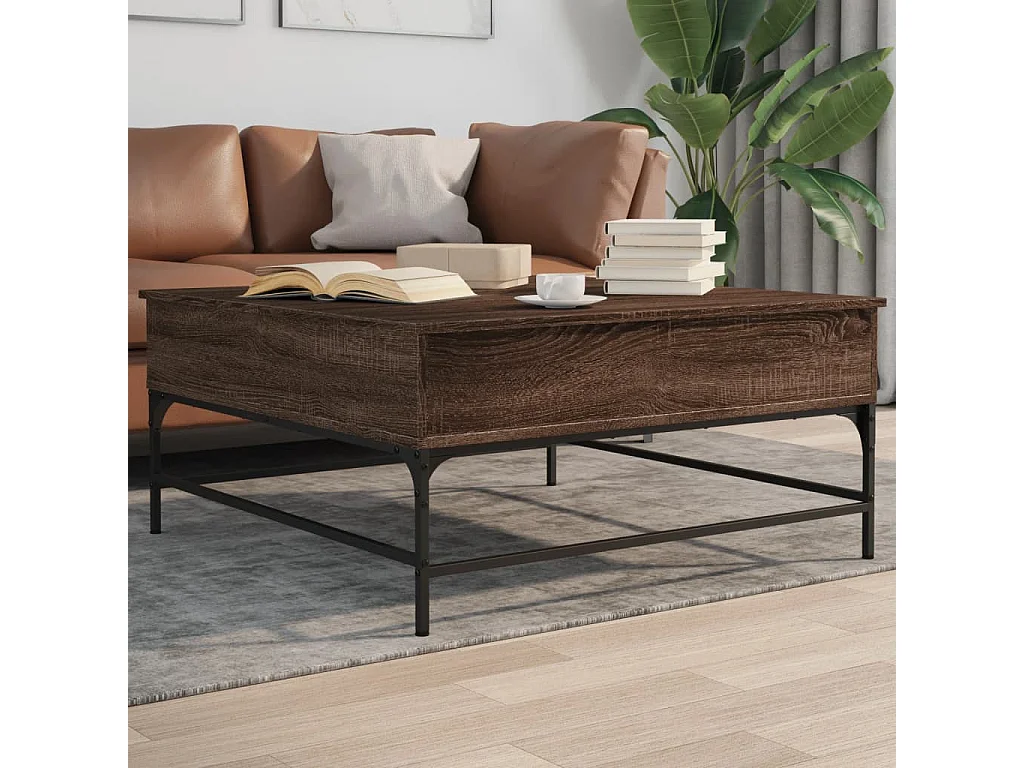 Table basse chêne marron 95x95x45 bois d'ingénierie et métal