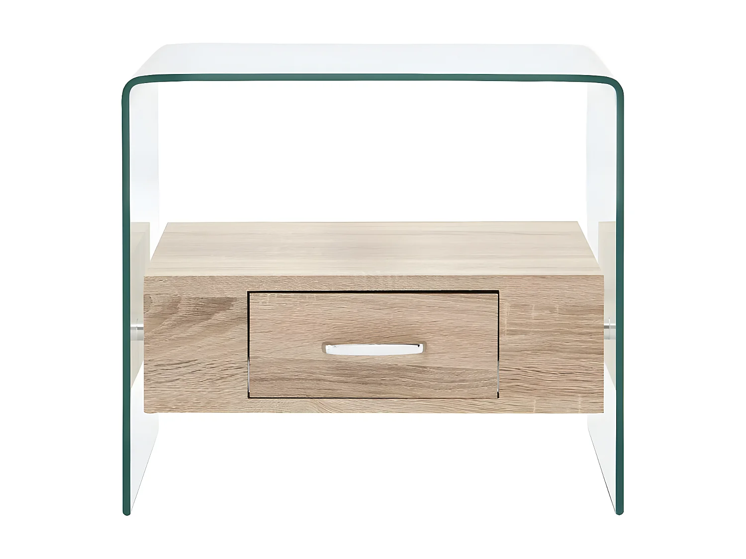 Table basse carrée 1 tiroir verre transparent et chêne clair Allissa