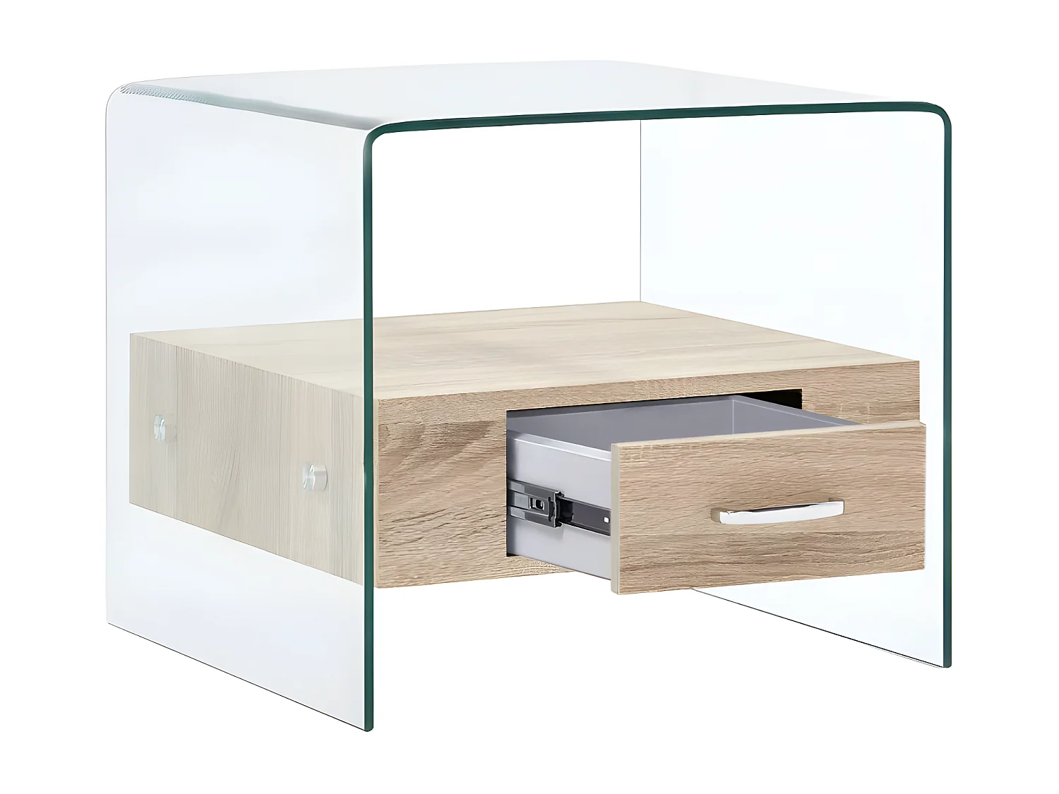 Table basse carrée 1 tiroir verre transparent et chêne clair Allissa