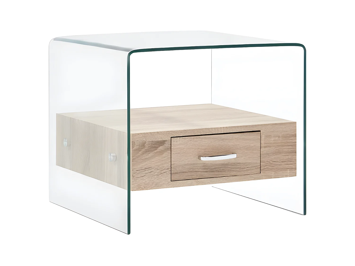 Table basse carrée 1 tiroir verre transparent et chêne clair Allissa