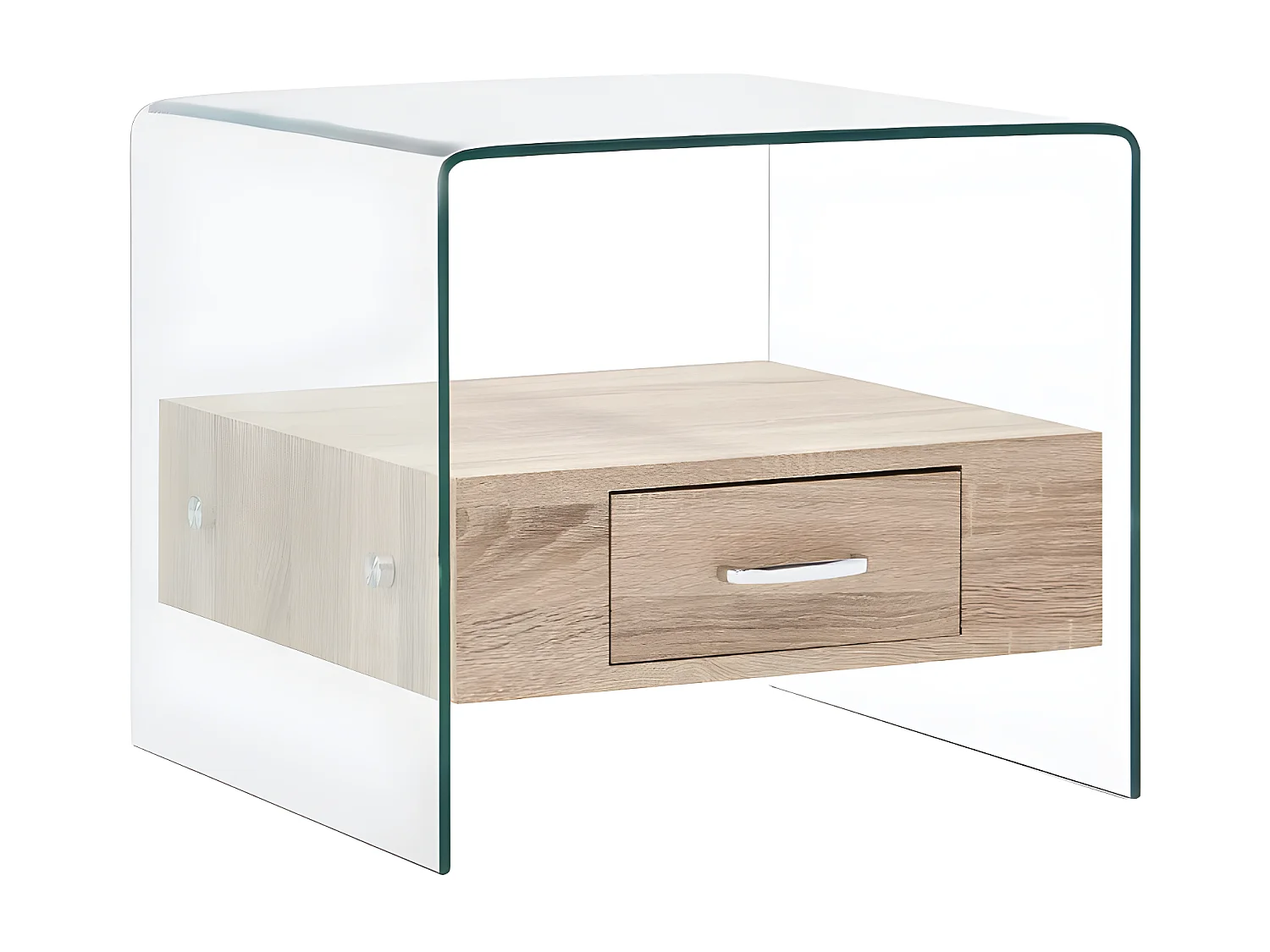 Table basse carrée 1 tiroir verre transparent et chêne clair Allissa
