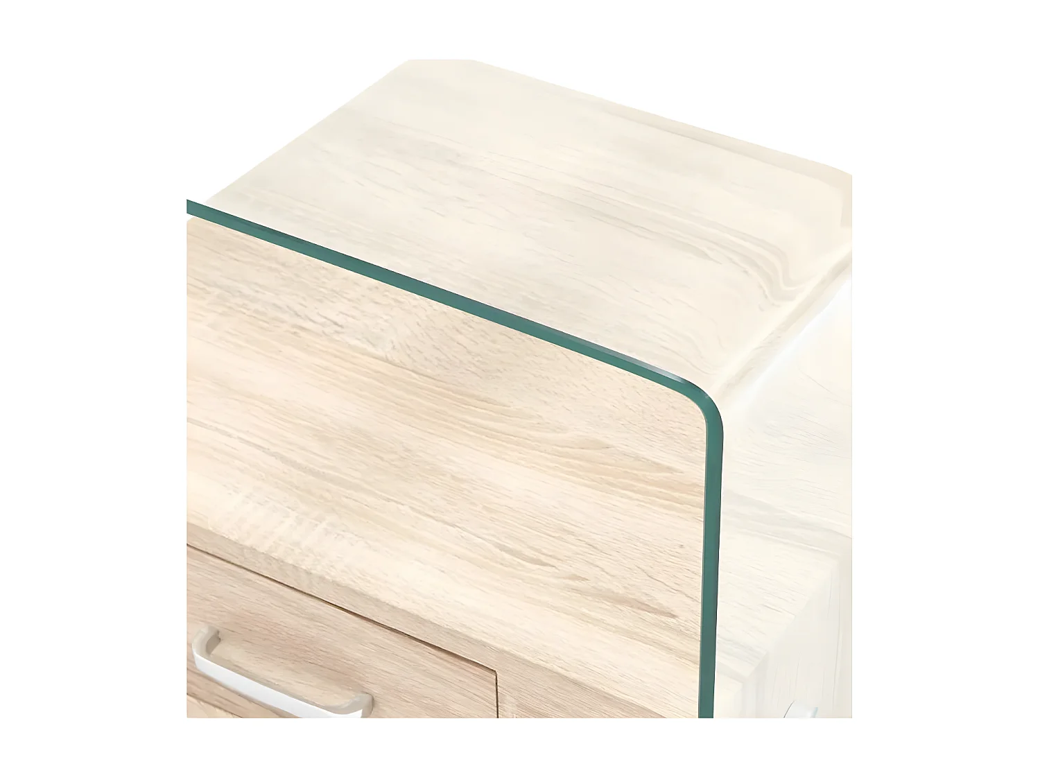 Table basse carrée 1 tiroir verre transparent et chêne clair Allissa