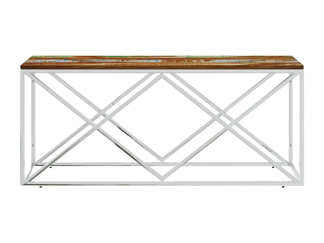 Table basse acier inoxydable et bois massif de récupération