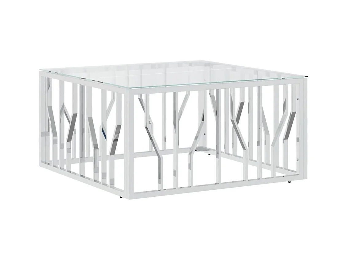 Table basse 80x80x40 acier inoxydable et verre