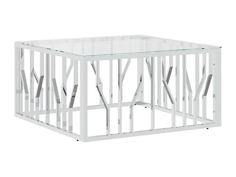 Table basse 80x80x40 acier inoxydable et verre