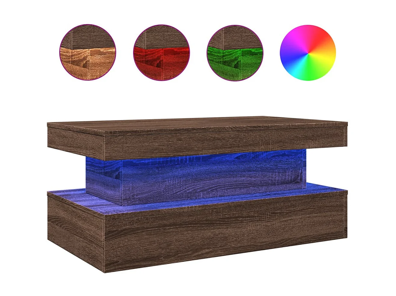 Table basse avec lumières LED chêne marron 90x50x40