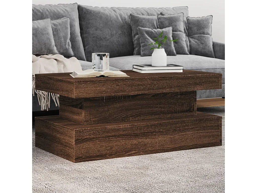 Table basse avec lumières LED chêne marron 90x50x40