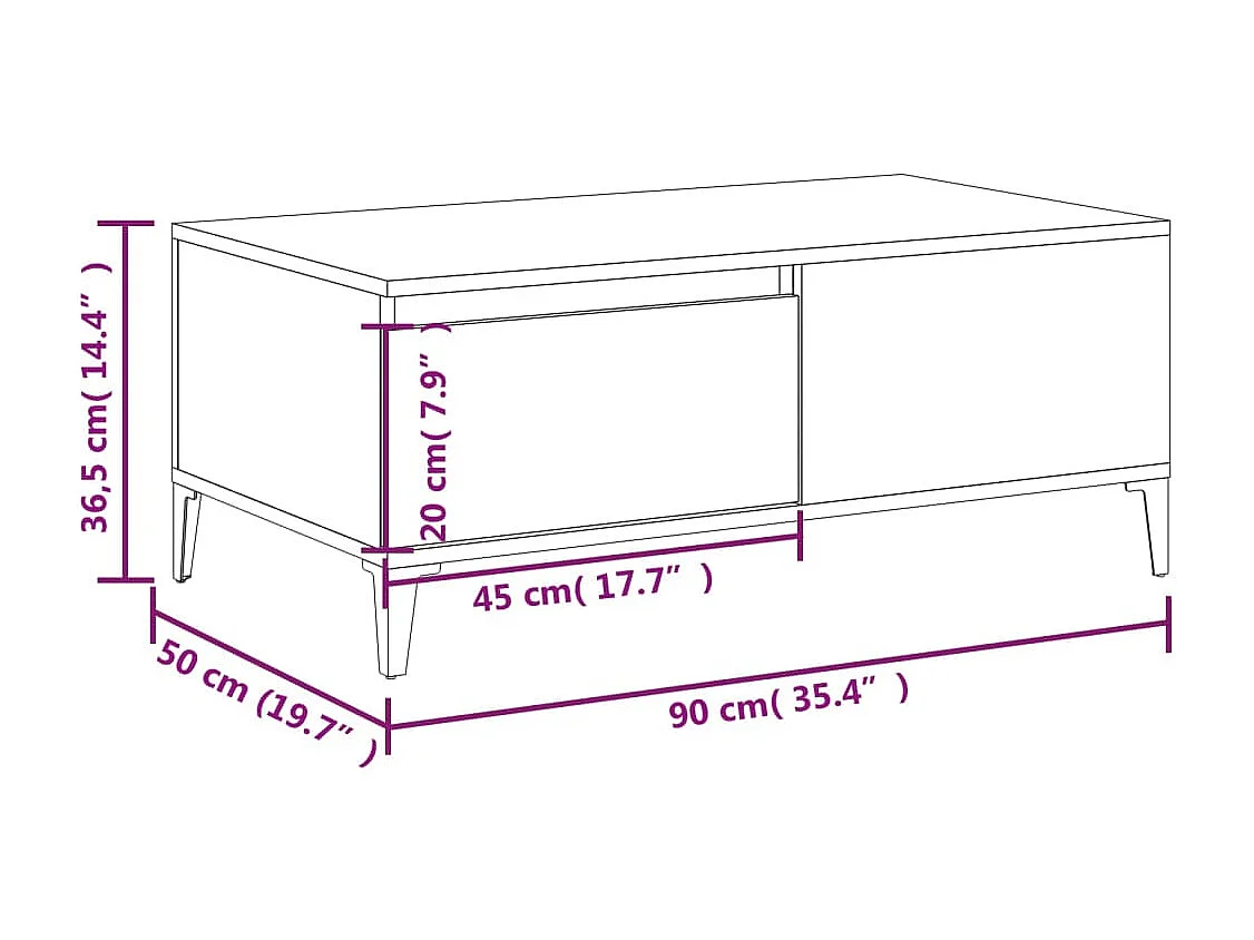 Table basse Blanc 90x50x36,5 Bois d'ingénierie