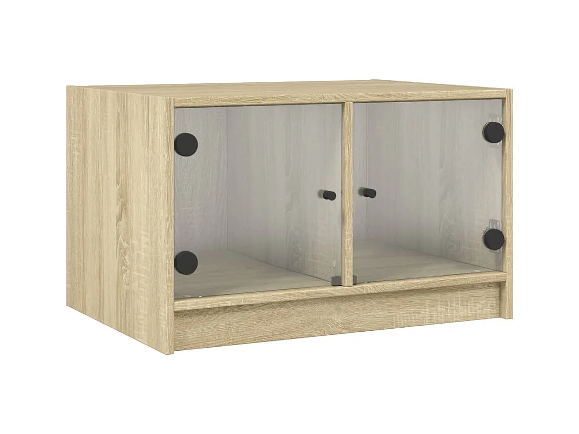 Table basse avec portes en verre chêne sonoma 68x50x42