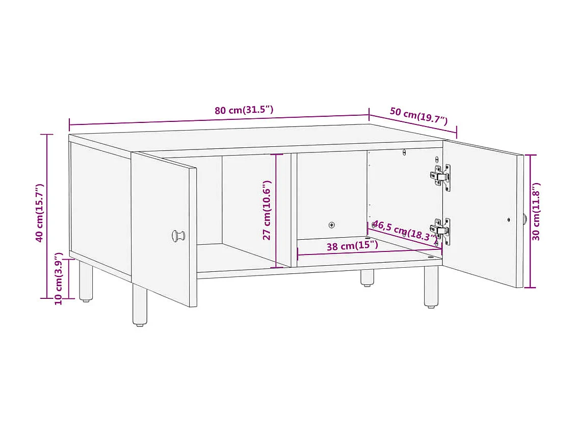 Table basse 80x50x40 bois de manguier massif