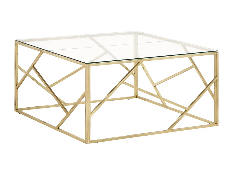 Table basse doré acier inoxydable et verre trempé