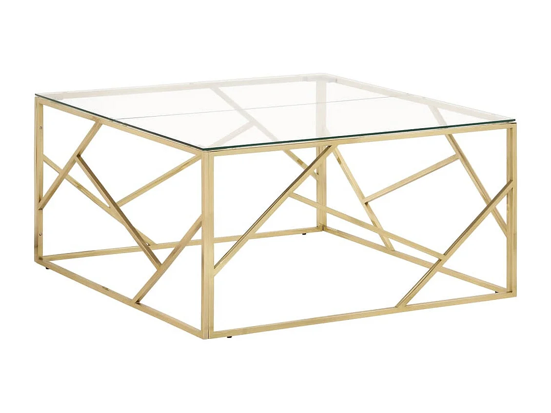 Table basse doré acier inoxydable et verre trempé