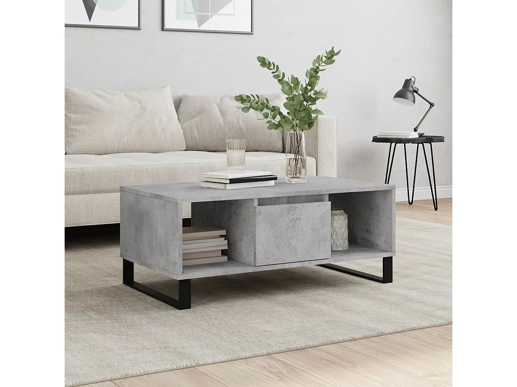 Table basse Gris béton 90x50x36,5 Bois d'ingénierie