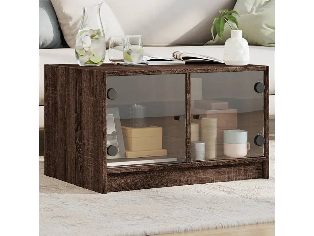 Salontafel met glazen deuren 68x50x42 cm bruin eikenkleur