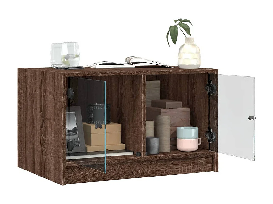 Salontafel met glazen deuren 68x50x42 cm bruin eikenkleur