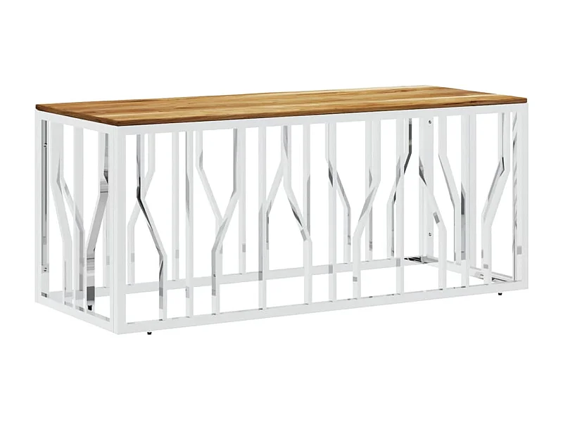 Table basse argenté acier inoxydable et bois massif d'acacia