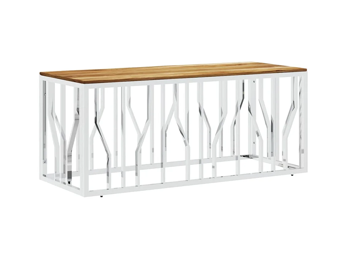 Table basse argenté acier inoxydable et bois massif d'acacia