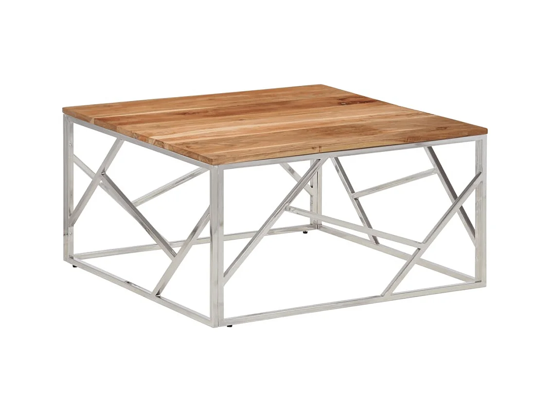 Table basse argenté acier inoxydable et bois massif d'acacia