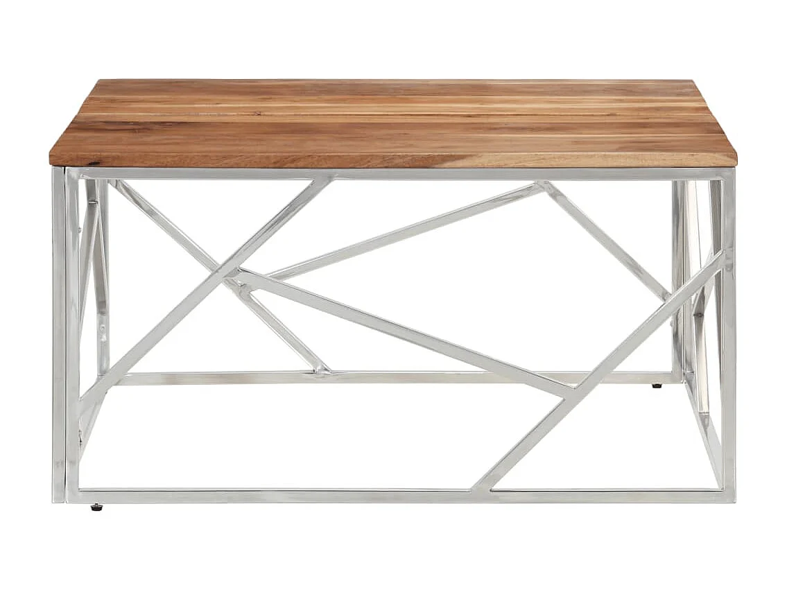 Table basse argenté acier inoxydable et bois massif d'acacia
