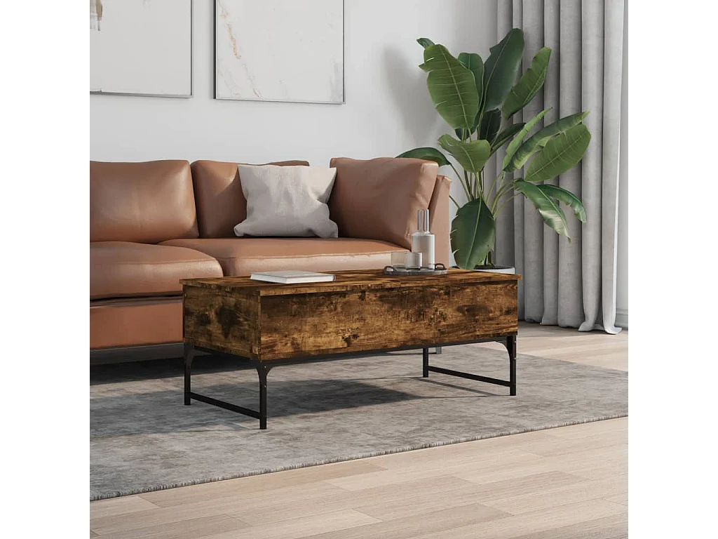 Table basse chêne fumé 100x50x40 bois d'ingénierie et métal