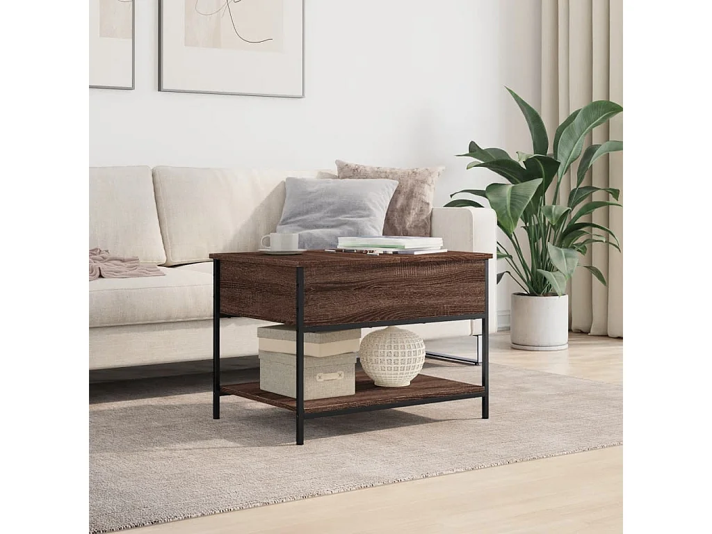 Table basse chêne marron 70x50x50 bois d'ingénierie et métal