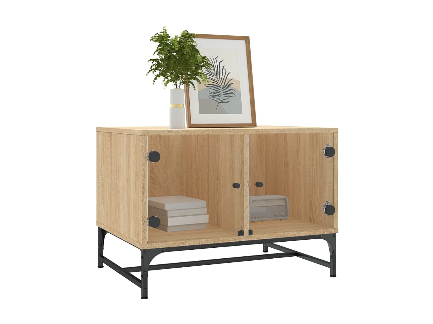 Table basse avec portes en verre chêne sonoma 68,5x50x50