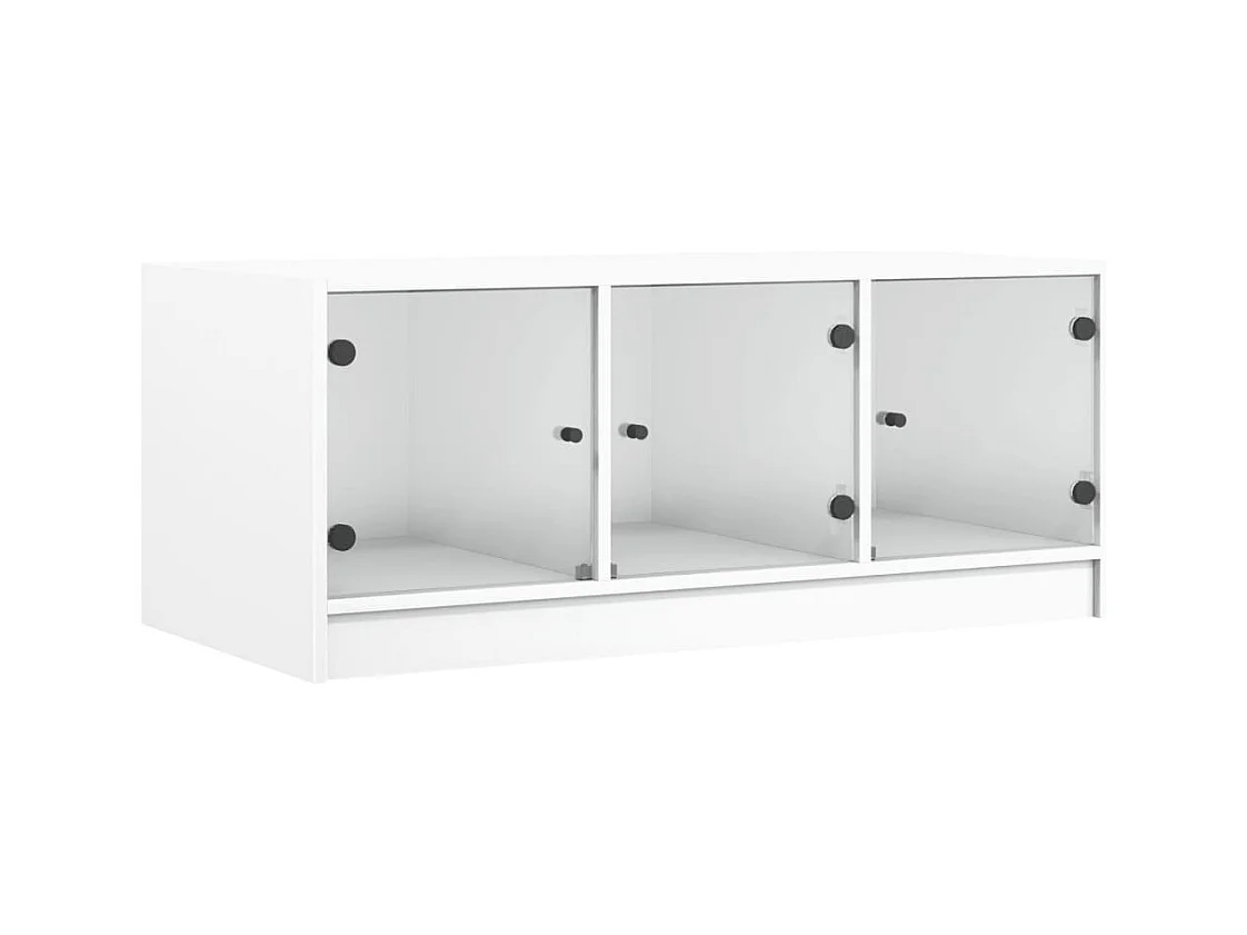 Table basse avec portes en verre blanc 102x50x42