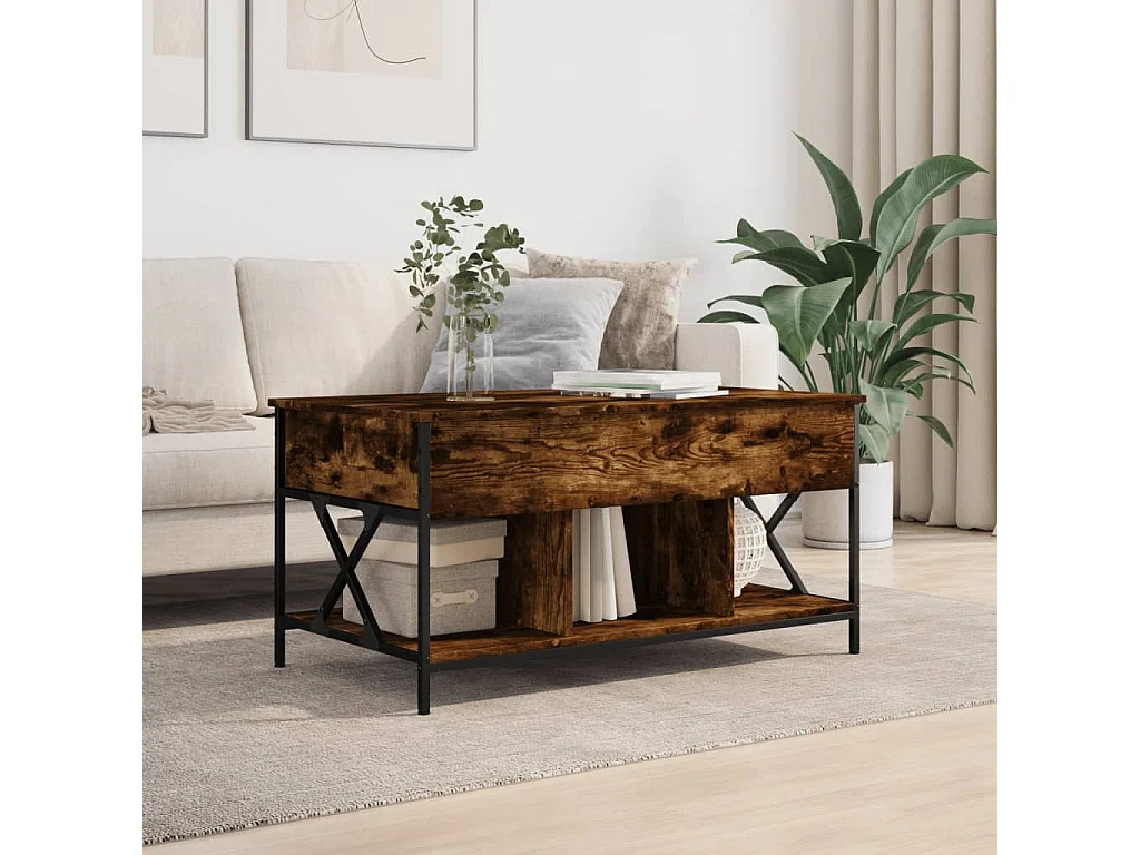 Table basse chêne fumé 100x55x50 bois d'ingénierie et métal