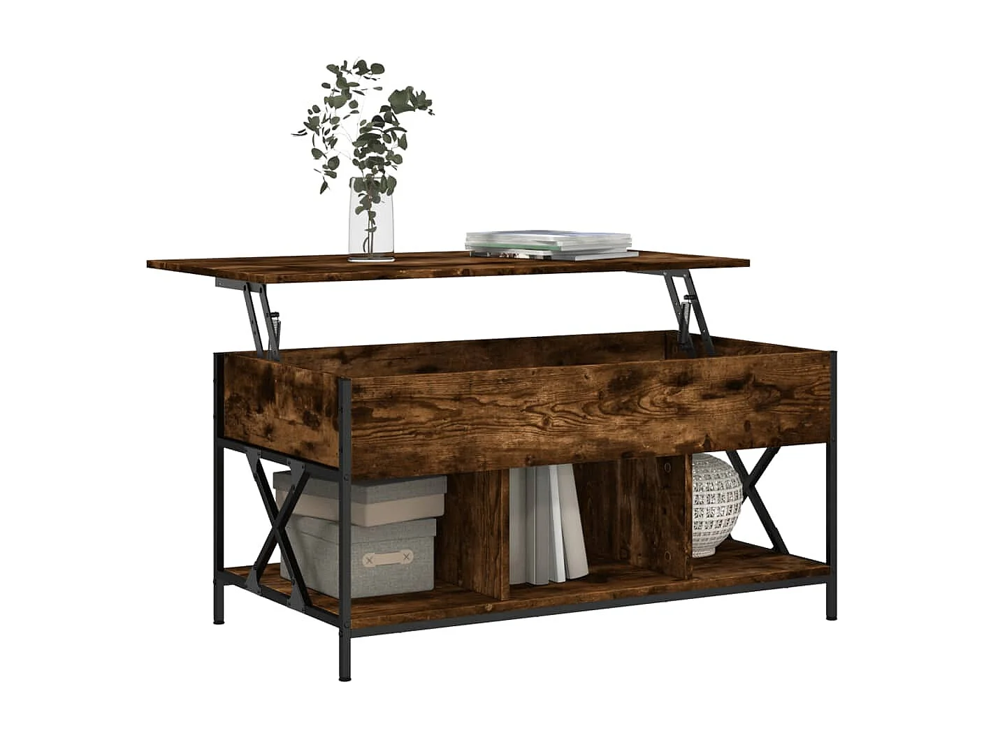 Table basse chêne fumé 100x55x50 bois d'ingénierie et métal