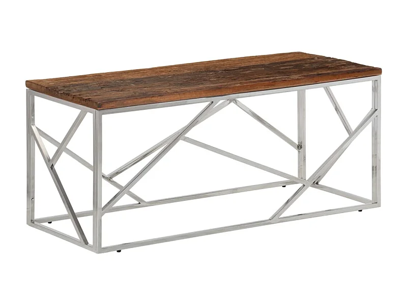 Table basse argenté inox et bois de mélèze massif