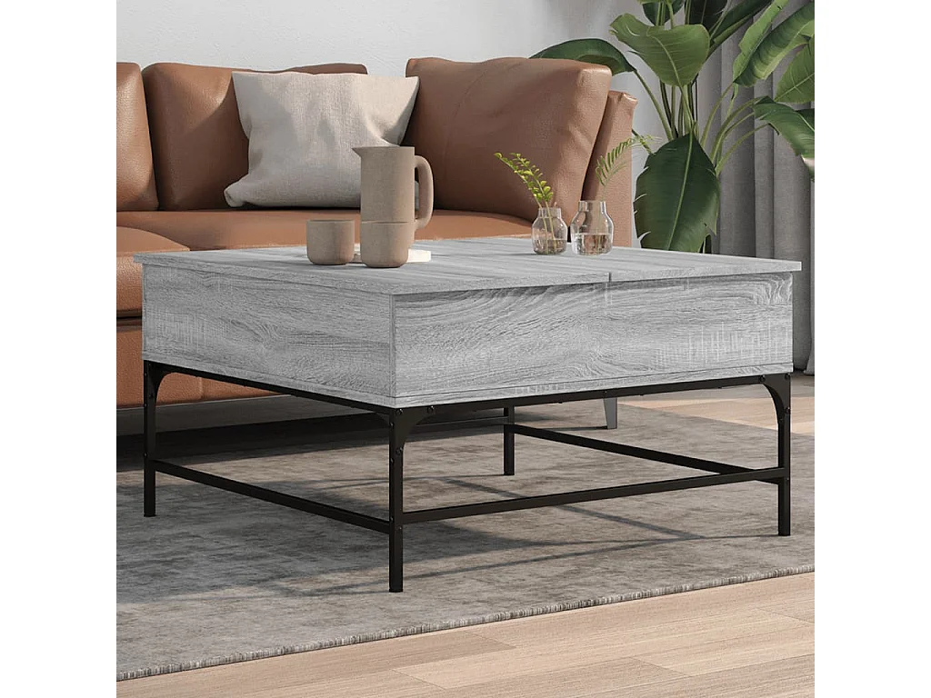 Table basse sonoma gris 80x80x45 bois d'ingénierie et métal