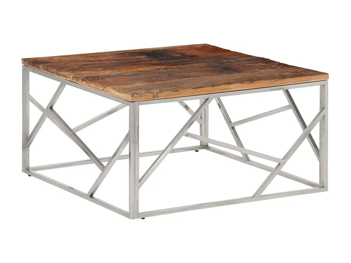 Table basse argenté inox et bois de mélèze massif