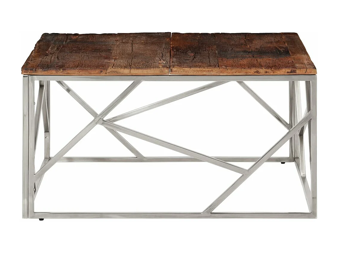 Table basse argenté inox et bois de mélèze massif