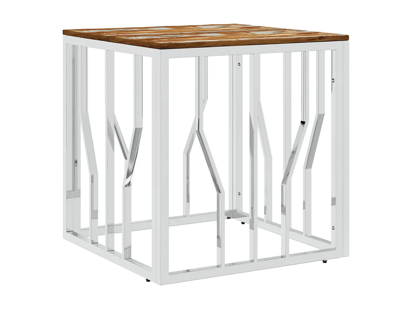 Table basse argenté acier inoxydable-bois massif récupération