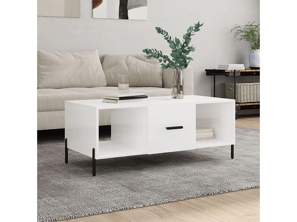 Table basse Blanc brillant 102x50x40 Bois d'ingénierie