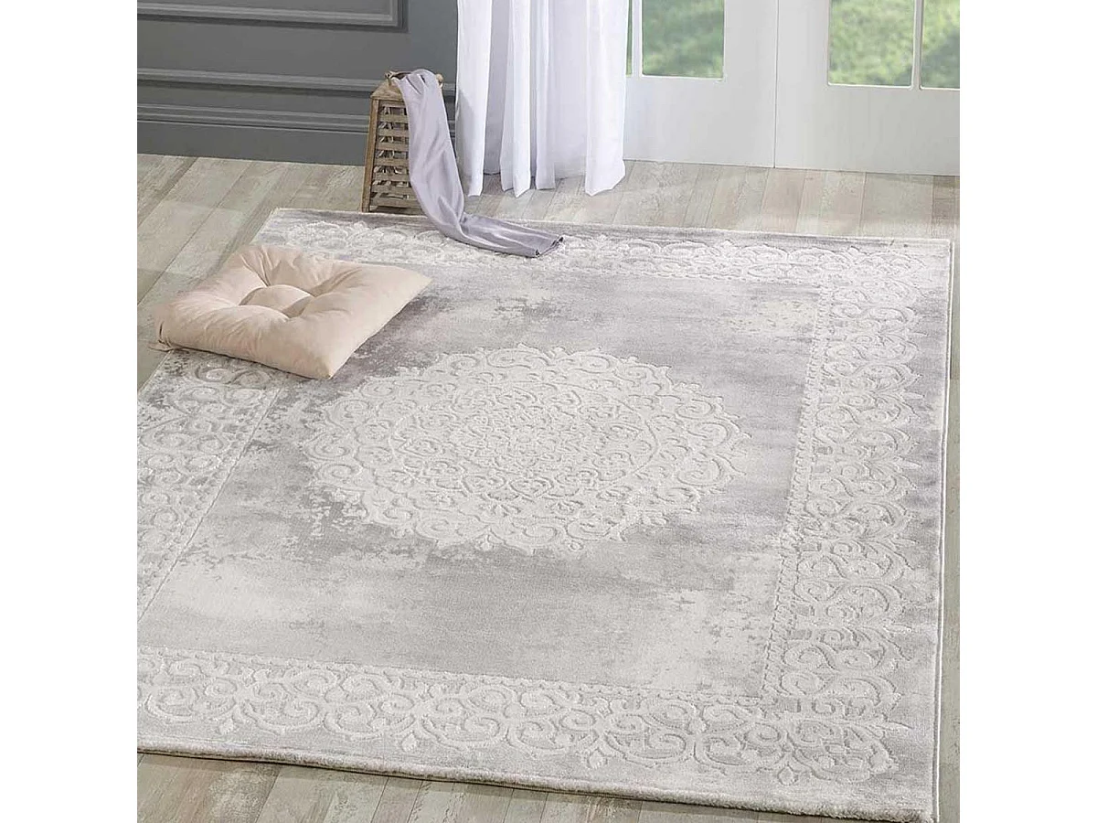 Tapis oriental 40x60 rectangle gris clair tissé motif ancestral LYN7 BALROD