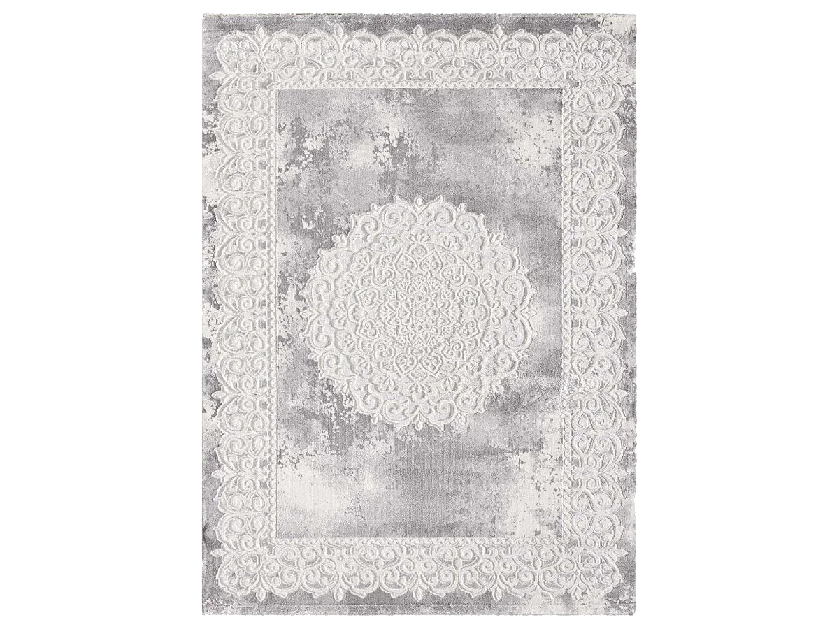 Tapis oriental 40x60 rectangle gris clair tissé motif ancestral LYN7 BALROD