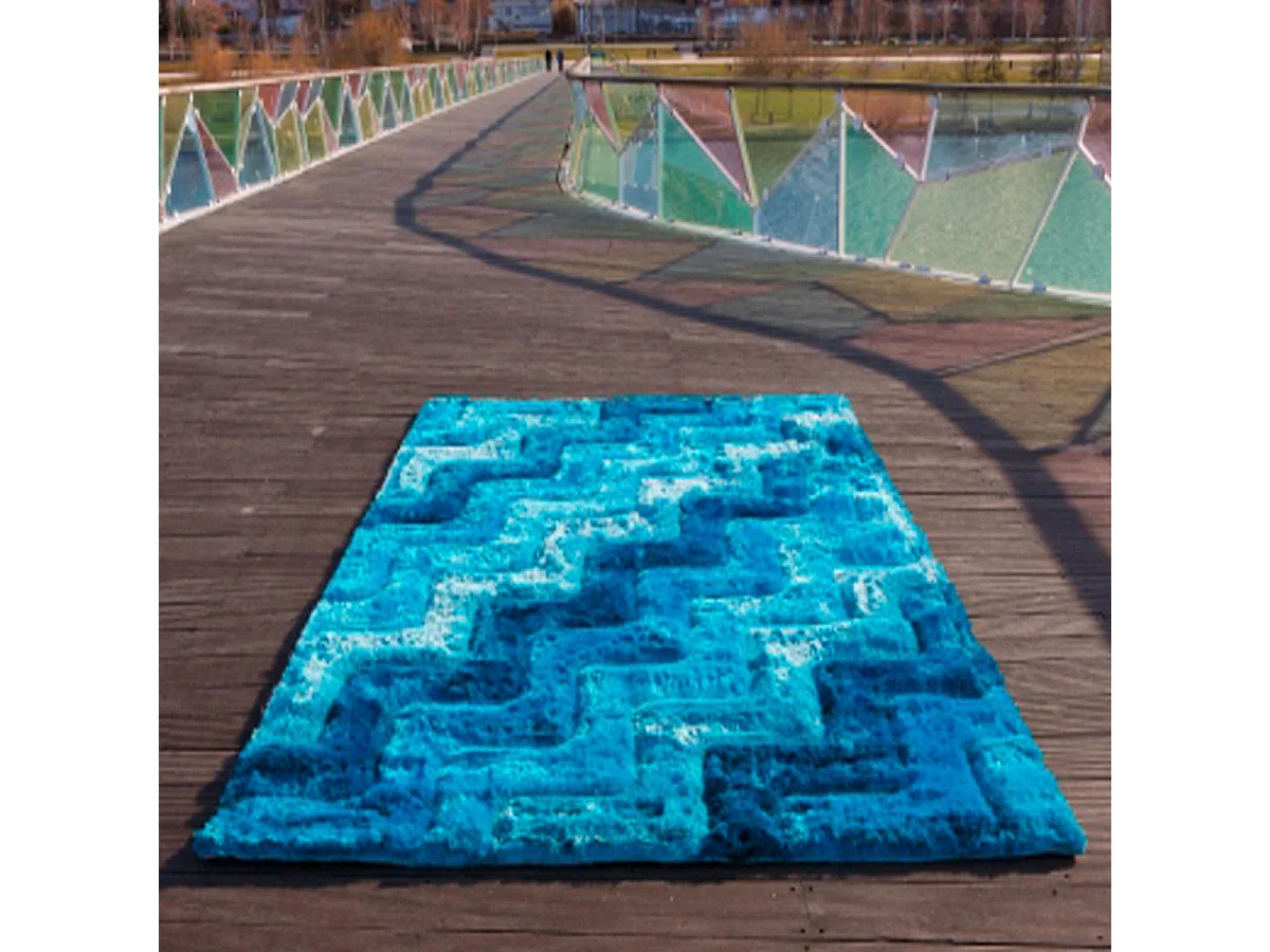 Tapis shaggy 200x300 rectangle fait main bleu marine motif géométrique WAVES