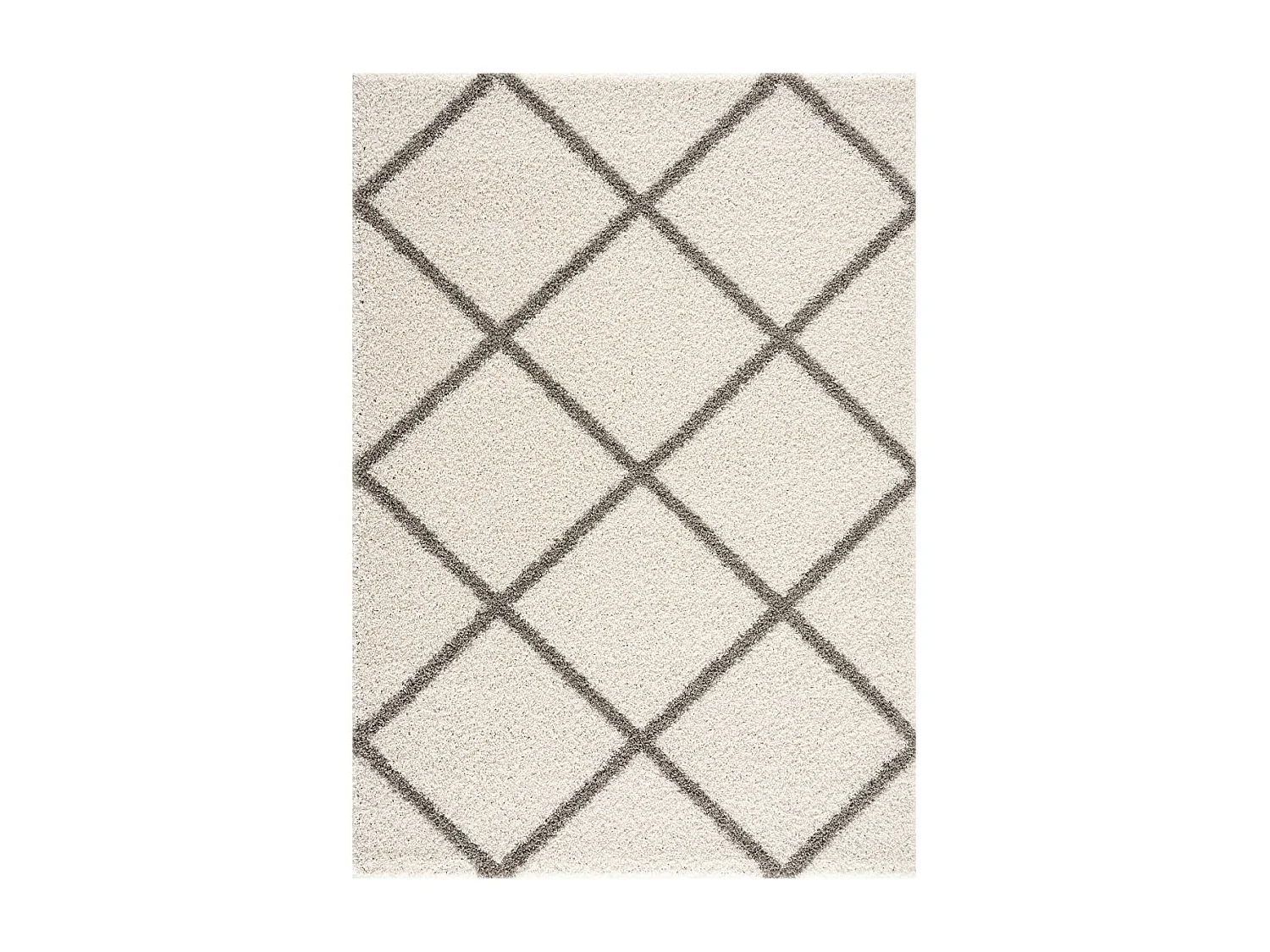 Tapis longs poils shaggy Ø150cm rond tissé crème motif scandinave SG MADRAG