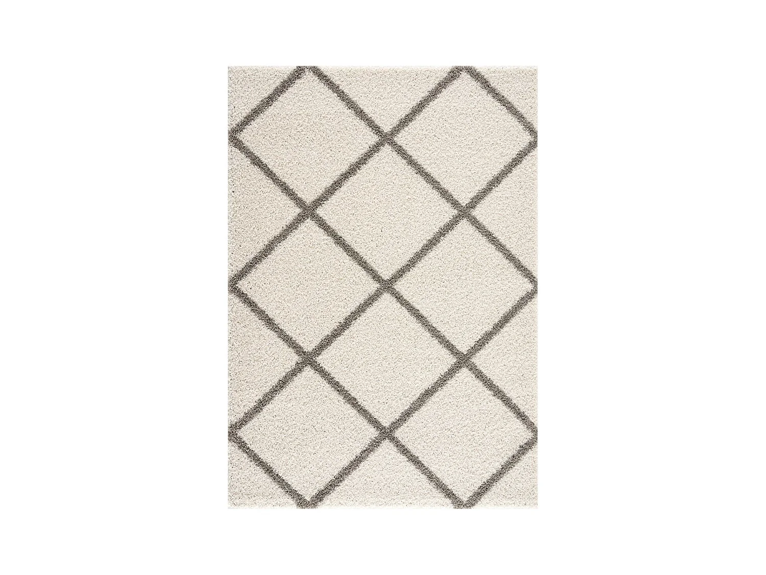 Tapis longs poils shaggy Ø150cm rond tissé crème motif scandinave SG MADRAG