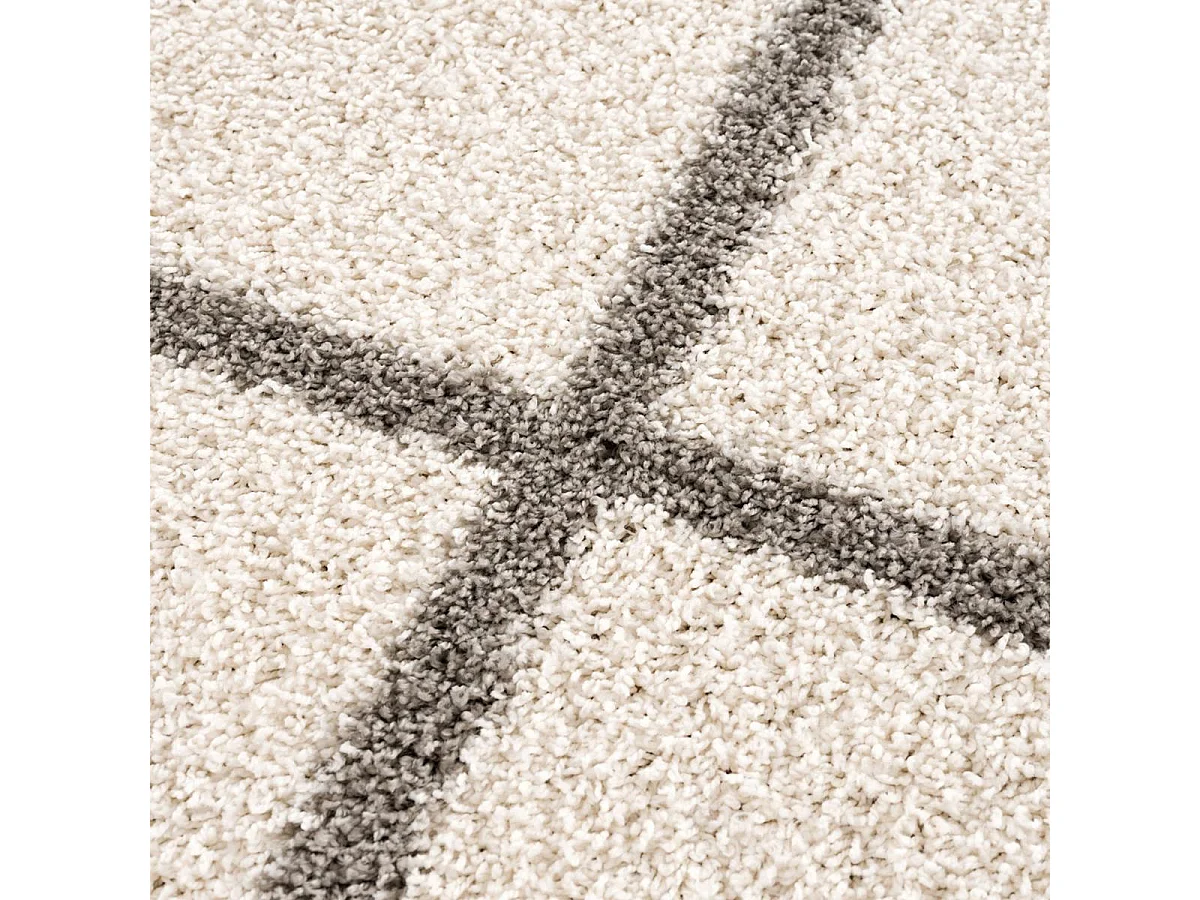 Tapis longs poils shaggy Ø150cm rond tissé crème motif scandinave SG MADRAG