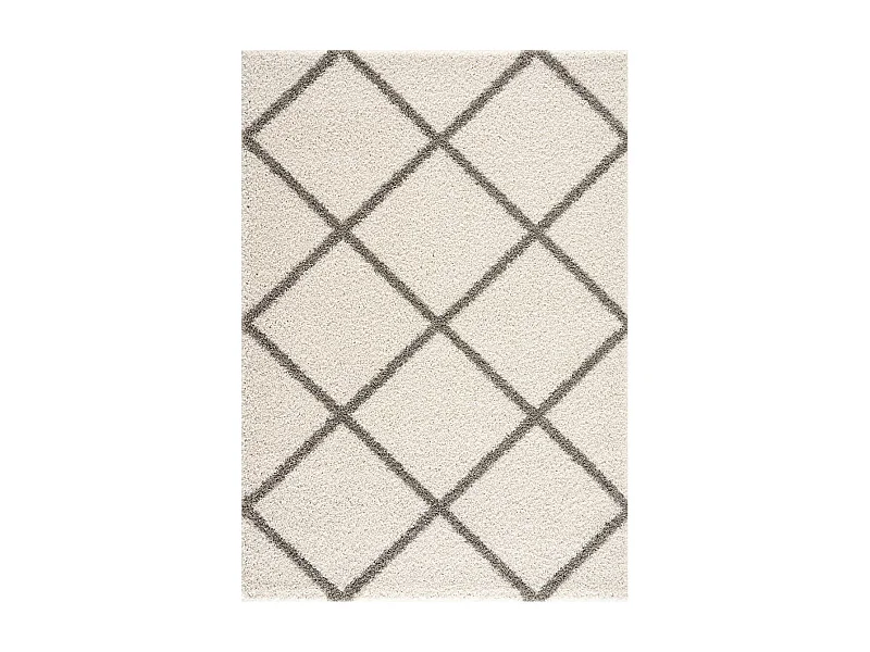 Tapis longs poils shaggy Ø150cm rond tissé crème motif scandinave SG MADRAG