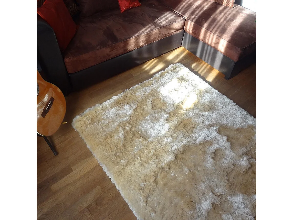 Tappeto Shaggy 60x110 rettangolo fatto a mano beige tinta unita SG FIN