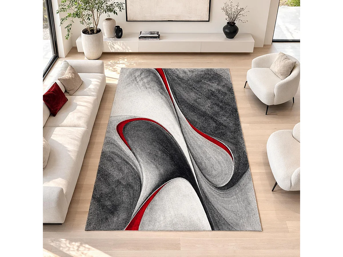 tappeto da ingresso 40x60 intrecciato disegno geometrico rettangolo rosso e grigio MADILA