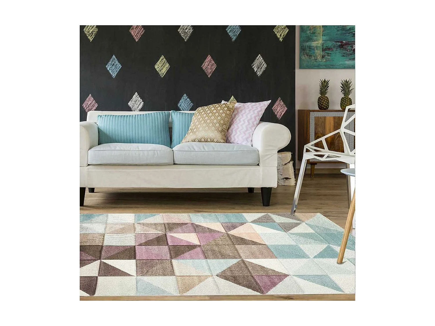 tapis entrée 40x60 tissé gris et beige rectangle motif scandinave LYN8 MARIX