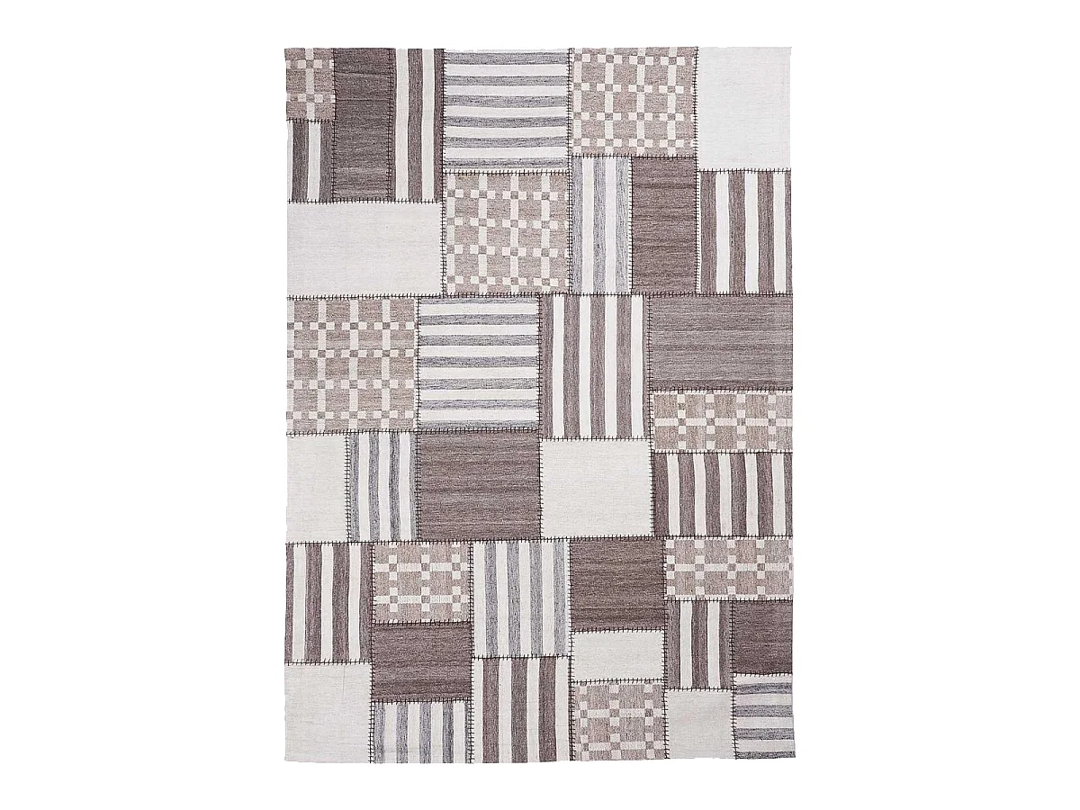 Tapis kilim 80x140 rectangle fait à la main en laine ivoire motif géométrique