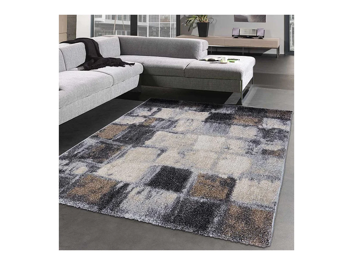 tapis salon 160x160 tissé gris carré motif géométrique ELEGANT 04