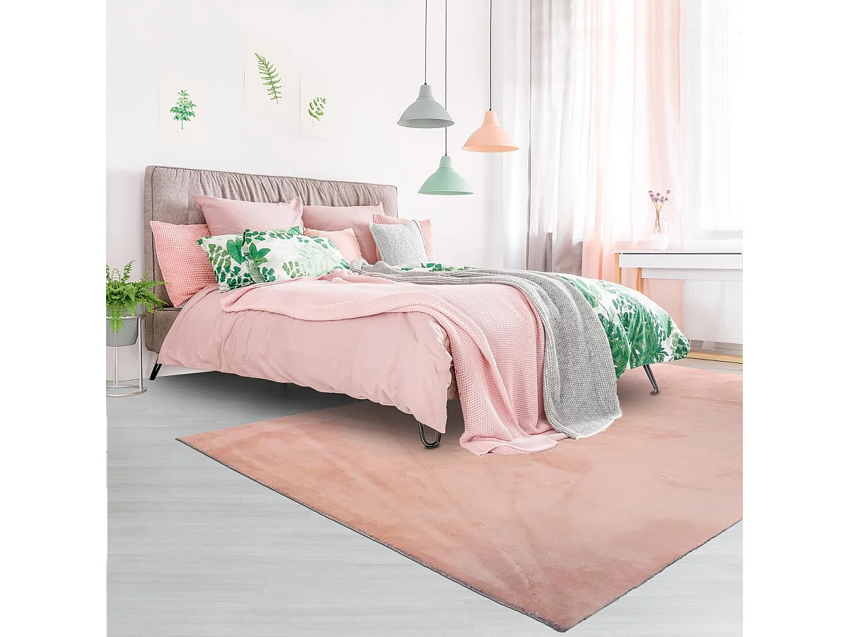 Tapis d'entrée LYN10 LAVABLE 80x150 soyeux et doux, tapis rose uni à l'aspect : Shaggy